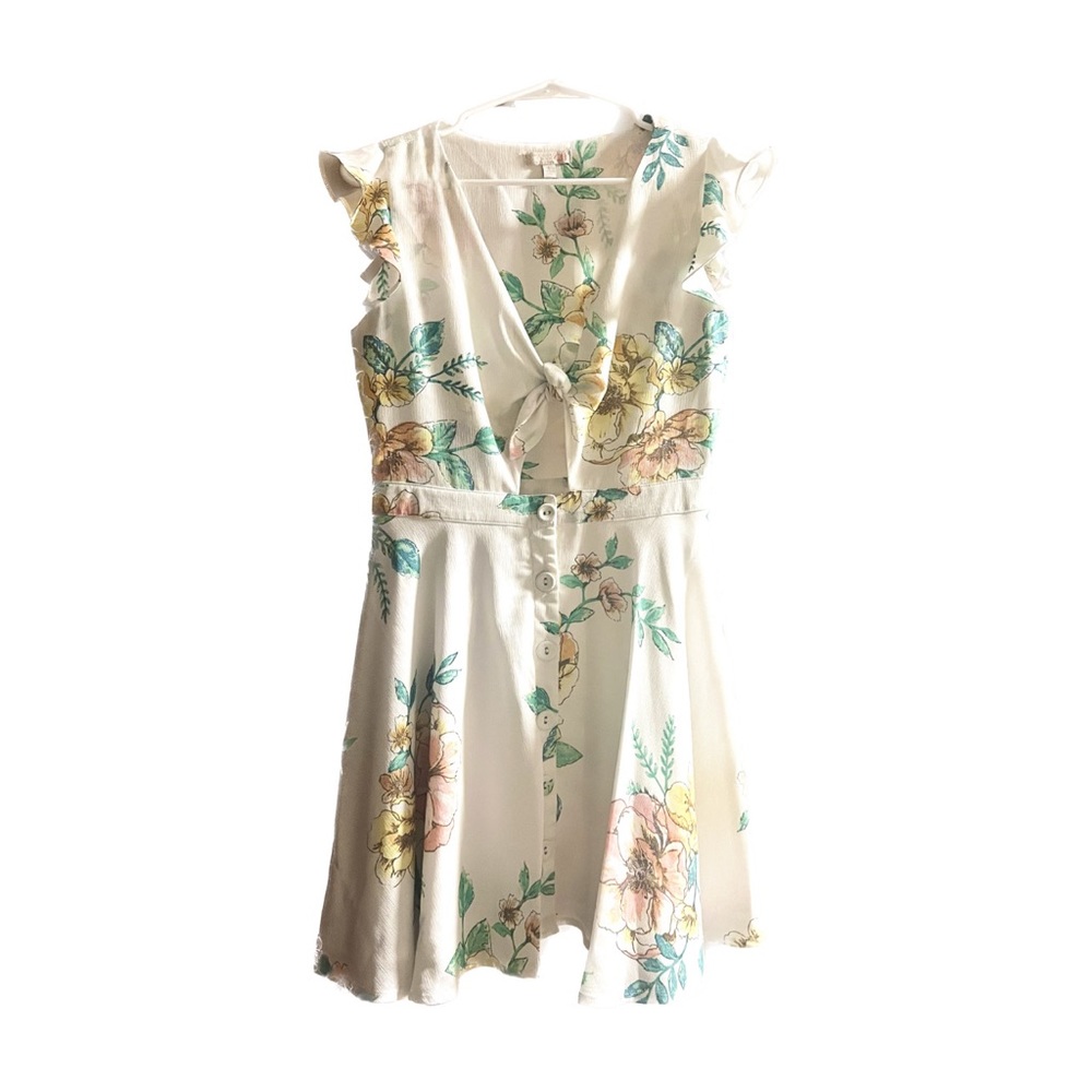 Gianni Bini White Floral Eyelet Cutout Tie Mini Dress - Size Small (S)